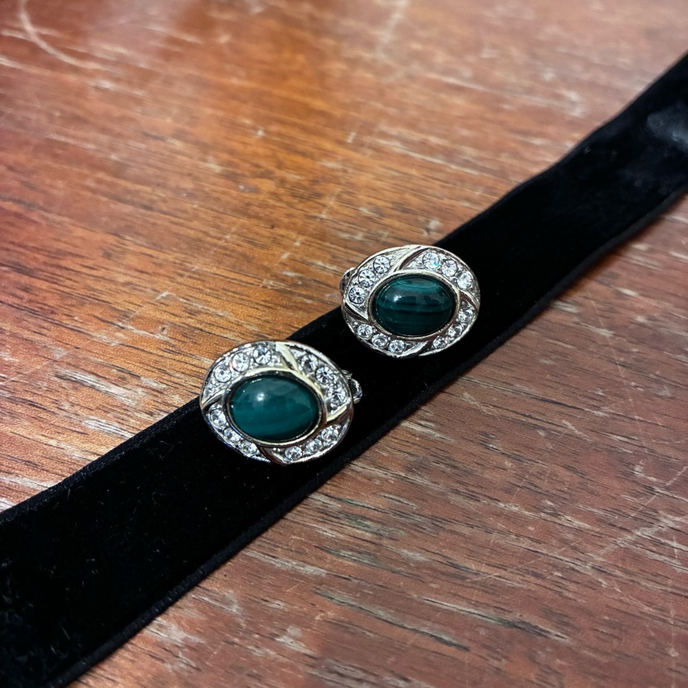 Butler and Wilson Silver and Green Stone Earrings